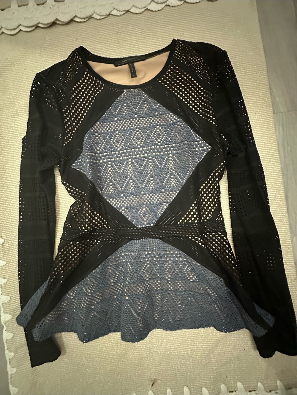 BCBGMaxAzria Black & Blue Long-Sleeve Lace Overlay Dress